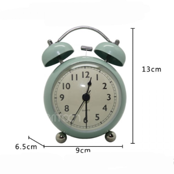 5\" Lysende Vækkeur Lydløs Kvarts Analog Retro Dobbelt Klokke med Høj Alarm og Natlys, Sort