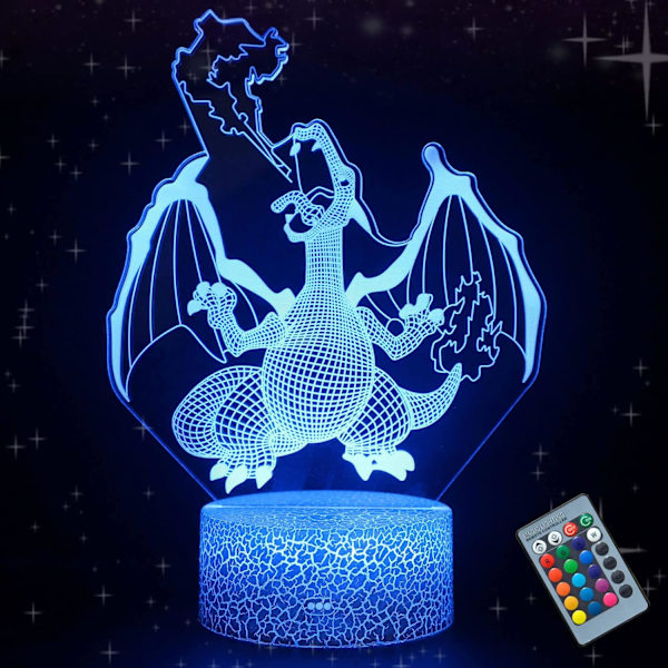 WJ 3D Illusion Nattlys Drage LED Skrivebordslampe med Fjernkontroll Berøring 16 Fargeendring for Hjem Romdekorasjoner Bursdagsgaver eldsprutande drake