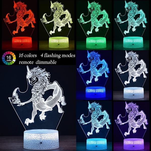 Qinwei Dragon Natlampe Sisu Dragon Lys Bordlampe Dragon Lampe til Soveværelse som Fødselsdagsgaver til Børn（Stil 12）