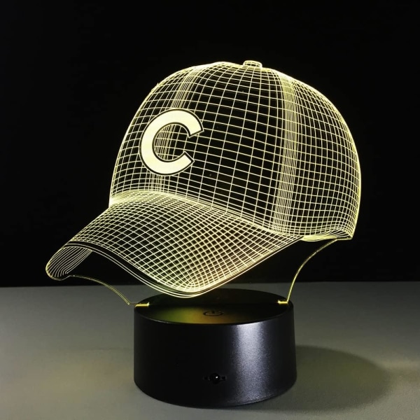 WJ 3D Hip Hop Baseball Team Cap Led 3D Illusion Nattlampa 7 färger Usb5V / Batteri Amerikansk basebollhatt Dekorlampa Visuell lampa Decoración Hatt-C