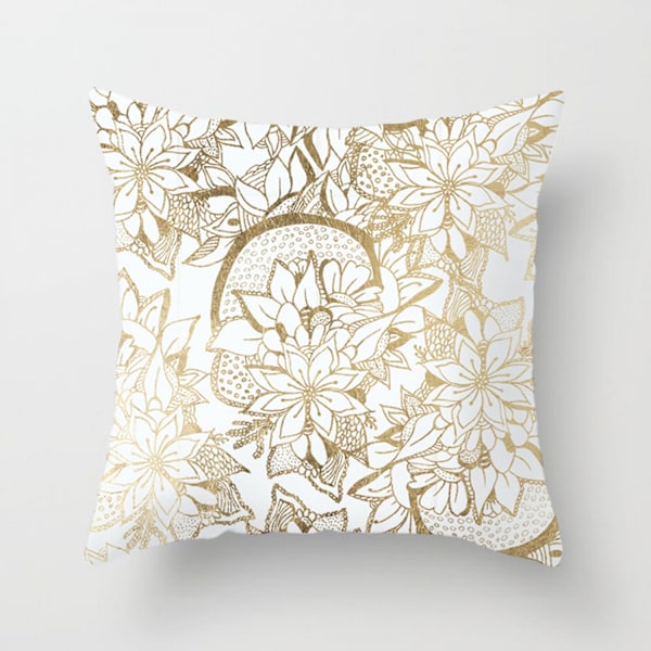 Kasta kuddfodral guld stämpling geometrisk tryck löv  PillowCases mjuk fyrkantig dekorativ kuddfodral för soffa säng bil (Geometri 3)