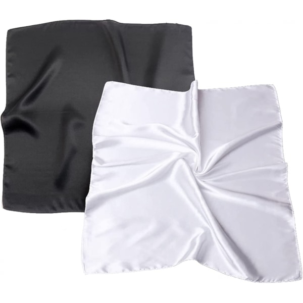 2-pack 35" Satin Silk Like Hair Scarf Bandana Light Head Wraps Nack Face Scarves Cover för kvinnor, svart+vit