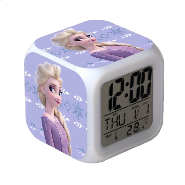 Frozen färgglad glödande LED-väckarklocka Anime Cartoon Barn Fyrkantig klocka Digital väckarklocka med tid, temperatur, alarm, datum