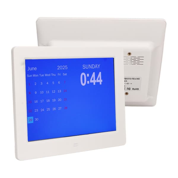 Digital klokkekalender 8 tommer elektronisk WIFI med dato dag påminnelse værmelding for eldre hvit 100‑240V EU-plugg