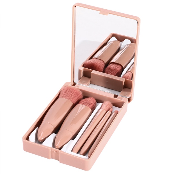 Reise Makeup Børster Set - Foundation Pudder Concealers Øyenskygger Makeup Set med Speil 5 Pcs Makeup Børste