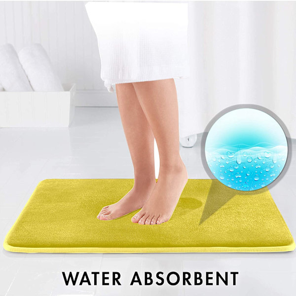 Minneskum Badematte Sklisikker Absorberende Supermyk Fløyelsmyk Baderomsteppe (17 tommer X 24 tommer, gul)