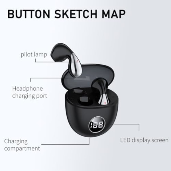 Langattomat nappikuulokkeet, Bluetooth V5.3 -kuulokkeet, vedenpitävät nappikuulokkeet, sisäänrakennetut mikrofonit, pitkäkestoinen toisto, korkealaatuinen stereokuuloke, melu