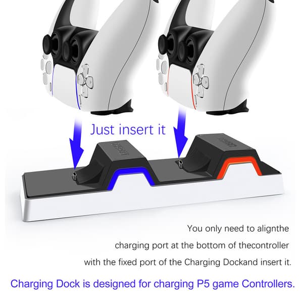 PS5 Controller-oplader, PS5-ladestation med dobbelt opladningsdock til to PS5-controllere LED-indikator, PS5 Controller-opladerstation