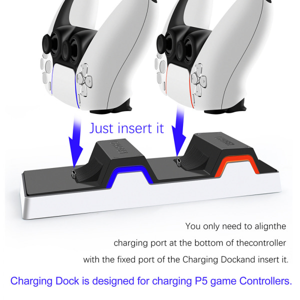 PS5-kontrollerlader, PS5-ladestasjon med dobbel ladebase for to PS5-kontrollere LED-indikator, PS5-kontrollerladerstasjon