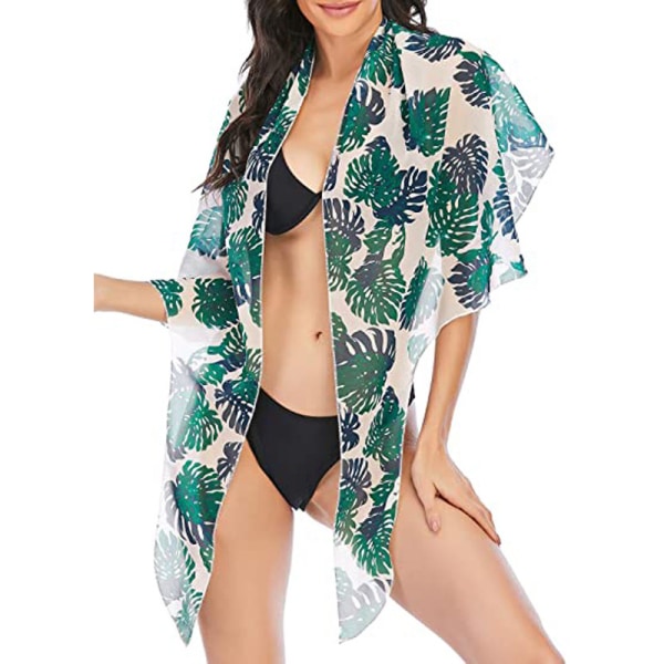 Cover för damer sommar strand omlottkjol Badkläder Bikinitäckningar (grön blad blomma)