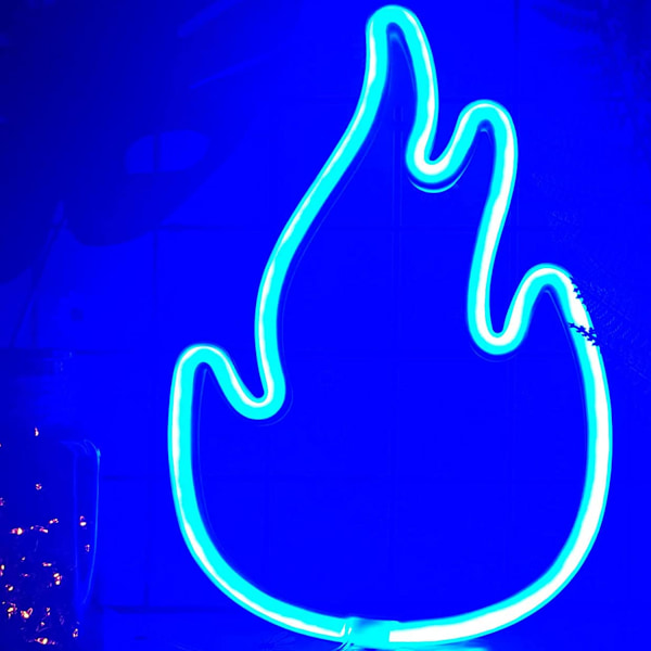 Flammformad neonljus för sovrumsestetik LED-skylt för väggdekor USB/batteridriven flammformad neonskylt neonljusskyltar (blå)