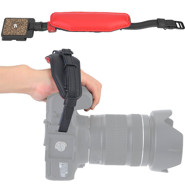 Läder handledsrem med snabbkopplingsplatta för DSLR SLR digitalkamera (röd)