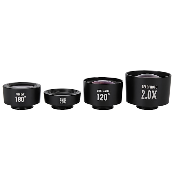 4-i-1 bärbar fisheye + vidvinkel + makro + telekonverterlins kit med klämma för mobiltelefon