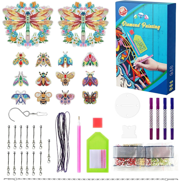 Diamantmålning Vindspel, Solfångare Konst Vindspel Kit Dubbelsidig 5D Fjäril och Kolibri Hängande Ornament för Vuxna Butterfly C