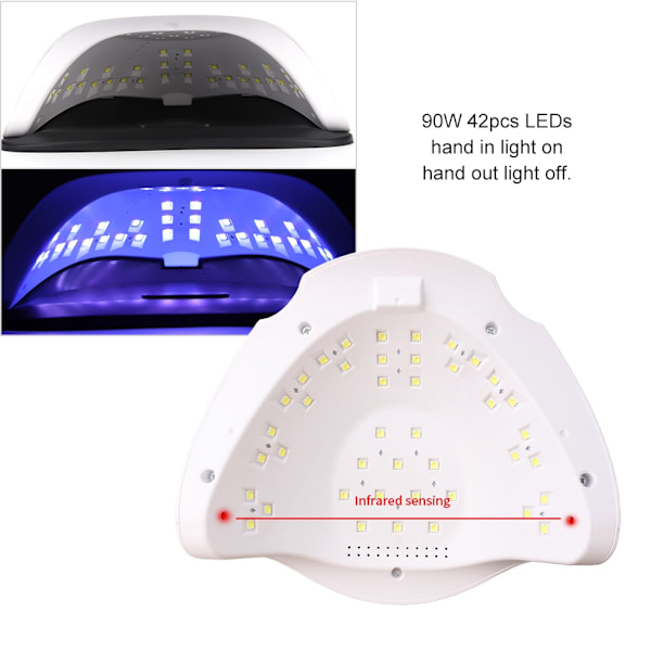 90W Nagelkonst UV LED-lampa Ljus Nagel Gel Torktumlare Härdande Polermaskin