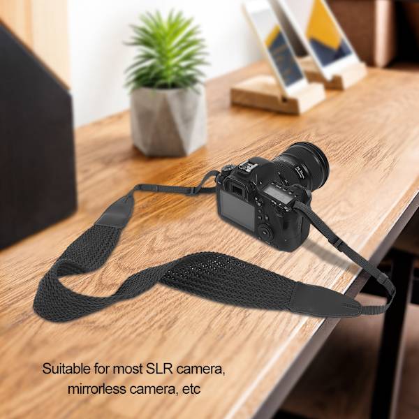 Bomullsstickad axelrem breddad justerbar bälte för DSLR spegellösa kameror (svart)