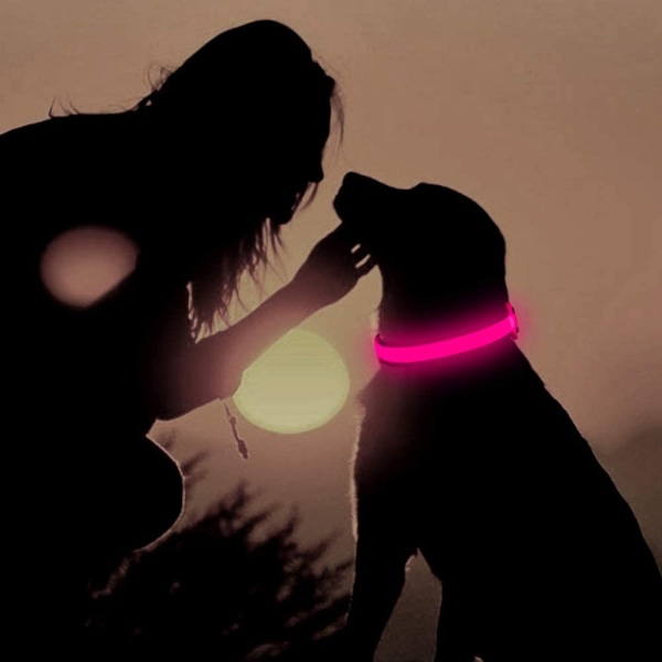 LED-hundhalsband, USB-uppladdningsbart lysande hundhalsband, justerbart bekvämt mjukt mesh-säkerhetshundhalsband för små, medelstora, stora hundar, rosa, S