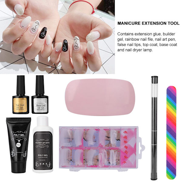 Nagelkonstverktyg Set Nagel torklampa Förlängningslim Byggare Manikyr Förlängning Transparent