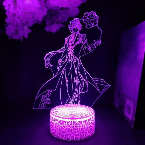 WJ Genshin Impact Figurine 3D LED Manga Anime Lampa Present Akryl Nattlampa Blinkande Present Skrivbord Rum Dekor