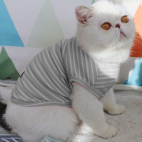Hundtröjor Randiga bomullströjor, andningsbara mjuka baskläder för husdjur, sommarstretch valp-tröjor Katt-tröja Kläder (M storlek)