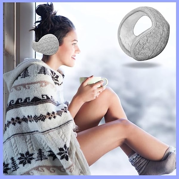 2 par Vikbara Öronvärmare Justerbara Stickade Öronmuffar med Fuzzy Fleece Foder Unisex Luddiga Vinter Öronmuffar