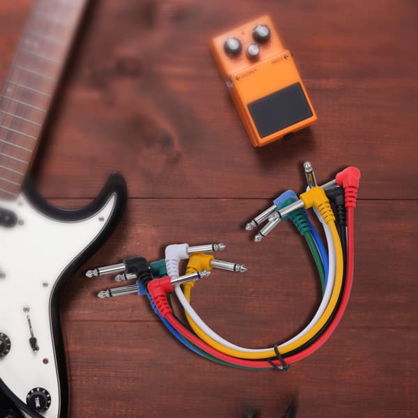 6 stk. Effektpedal Audio Stik Patch Kabel Ledning Vinkel til Basguitar