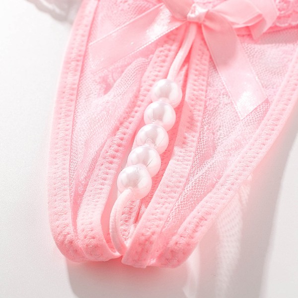 Sexiga trosor för kvinnor, stringtrosor i spets med pärlboll (rosa)