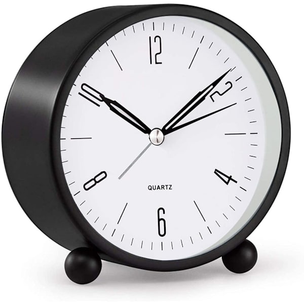 Analog väckarklocka, 4 tum Super tyst icke-tickande liten klocka med nattlampa, batteridriven, enkel design, för sovrum, sängar