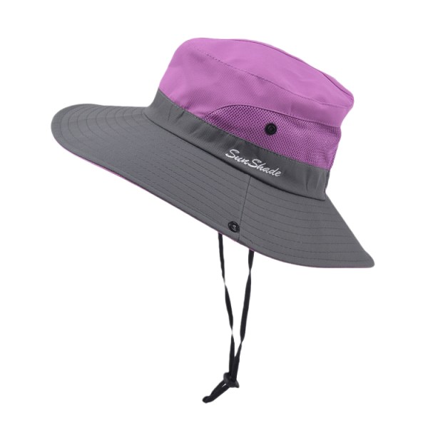 Women's Ponytail Summer Sun Hat UV Protection Wide Brim Foldable Hunting Fishing Hat(Purple)