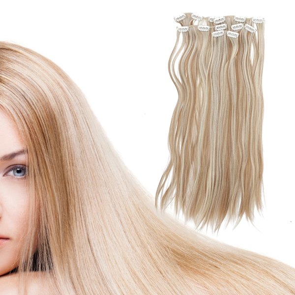 6 stk. Langt Rett Hår Ekstensjon Parykk Del Sett 16 Klips Falsk Hår Del Styling Verktøy 01#