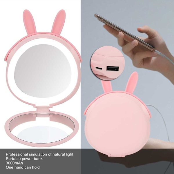 3000mAh Bärbar USB Powerbank Laddare Makeup Spegel med Ljus Flicka PresentRosa