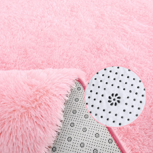 Runda mattan i ren färg, diameter 100 cm/39,4 tum, mjuk plysch halkfri matta, fluffig matta (Rosa)