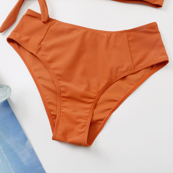 Dam One Shoulder Hög Midja Bikini Spets Upp Hög Skuren Tvådelad Baddräkt för Semester, Simning, Pool (orange) M