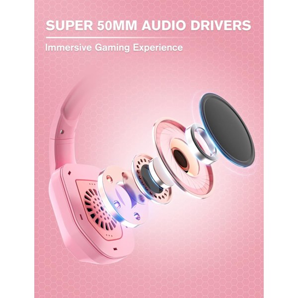 Z30 Rosa Gaming Headset for PS4, PS5, Xbox One, PC, kablet over-ear hodetelefon med støydempende mikrofon, LED-strømmende RGB-lys,