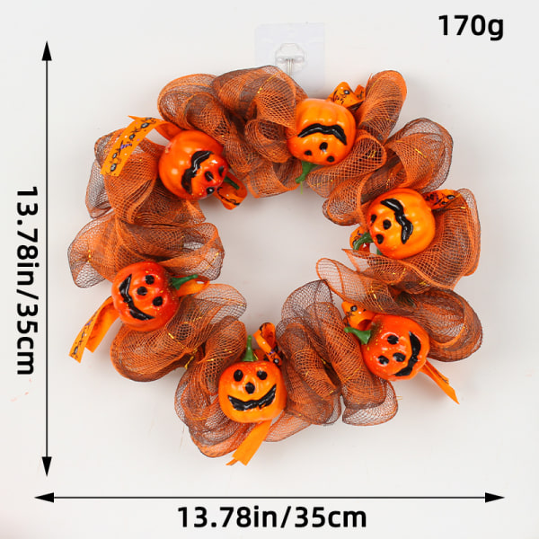 Halloween Månekatt Girlande Dørhæng Dekoration Festival Døde Gren Planter Nymåne Halloween Dekoration Smiling face pumpkin 35CM