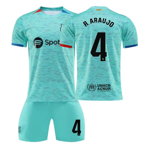 23/24 FC Barcelona To Borte Børns Fodboldtrøje Sæt 4 R.ARAUJO 2XL