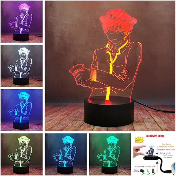3D Anime LED Kult Saiki Kusuo Nattlampe for Tenåringer, Den Katastrofale Livet til Saiki K Hjemmedekor Skrivebordslampe, Berøringsfjernkontroll Sengelampe m