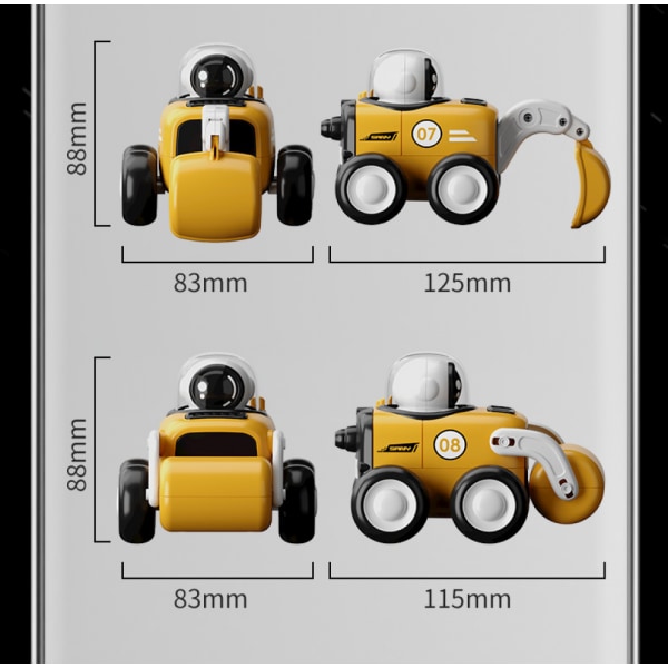 Astronaut Cartoon Truck Toy Set - Interaktivt tryck-för-att-gå tröghetsleksaker med visselpipa ljudeffekter - Batterifri (Bulldozer)