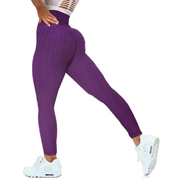 leggings för kvinnor Rumplyftande kvinnor byxa Hög midja magkontroll träning Yogabyxor för kvinnor Peach hip sportleggings för tjejer S（Lila）
