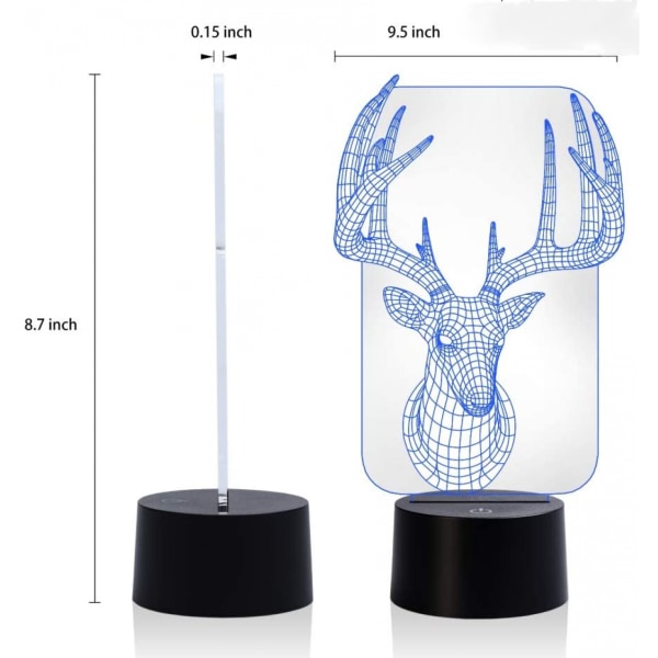 Elk Deer 3D Optical Illusion Night Lights, 7 färgvariationer, Smart Touch-knapp USB och power, fantastisk kreativ konstdesign för barn