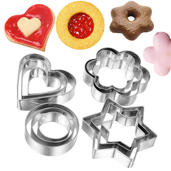 Kageform Biscuit Shapes Sæt, 12stk Kage Kage Frugt Grøntsager Rustfrit Stålforme Skærere | Hjerte Stjerne Cirkel Blomsterformet Form