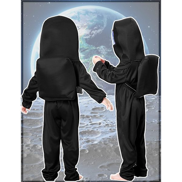 Barn Astronaut Kostyme Spill Romdrakt Rød Blå Jumpsuit Halloween Ryggsekk Cosplay Kostymer for Gutter Barn i Alderen 3-10 5-6T Black