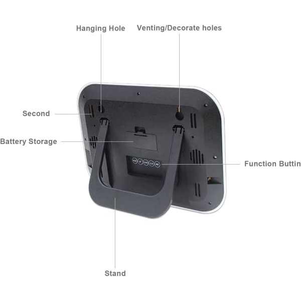 Digital väckarklocka - 4 ljusstyrkor LED-display, snooze 12/24H, adapterström med reservbatteri, enkel att använda för barn och äldre (vit)