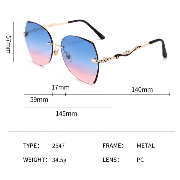 Retro fyrkantiga båglösa metallsolglasögon för kvinnor UV400