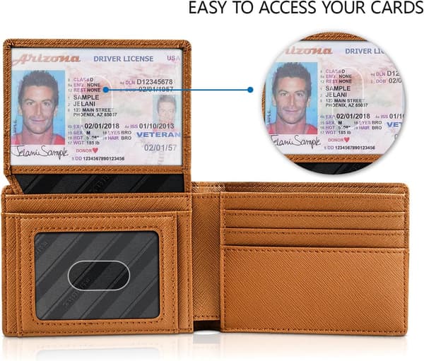 Plånböcker för män 15 kortfodral Slim Rfid Läder 2 ID-fönster med presentförpackning Herrtillbehör