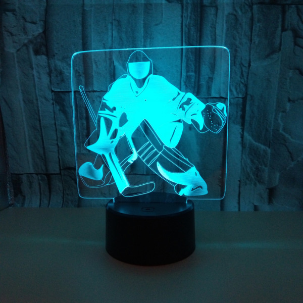 JUSTUP 3D Ishockey Målvakt Nattljus Touch Bord Skrivbord Optisk Illusion Lampor 7 färgskiftande lampor Heminredning Jul Födelsedagspresent（Stil X）
