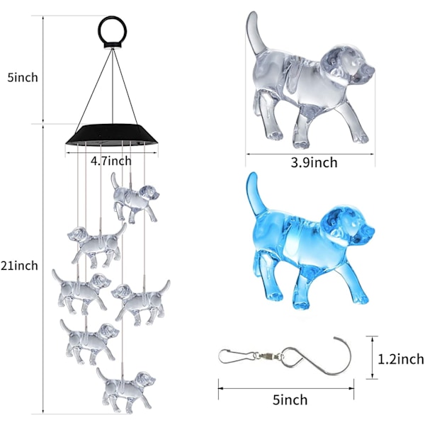 Krystallhund Solvindklokker Utendørs Fargeskiftende Solmobil Lys LED Solcelledrevne Vindklokker for Hjem Fest Hage De