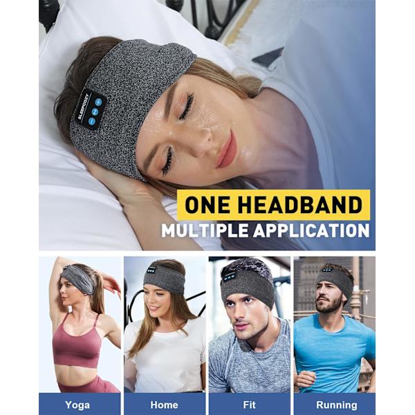 Hörlurar med Pannband, Justerbara Sovhörlurar, Bekvämt Sovpannband med Tunn Högtalare, Mikrofon, Handsfree