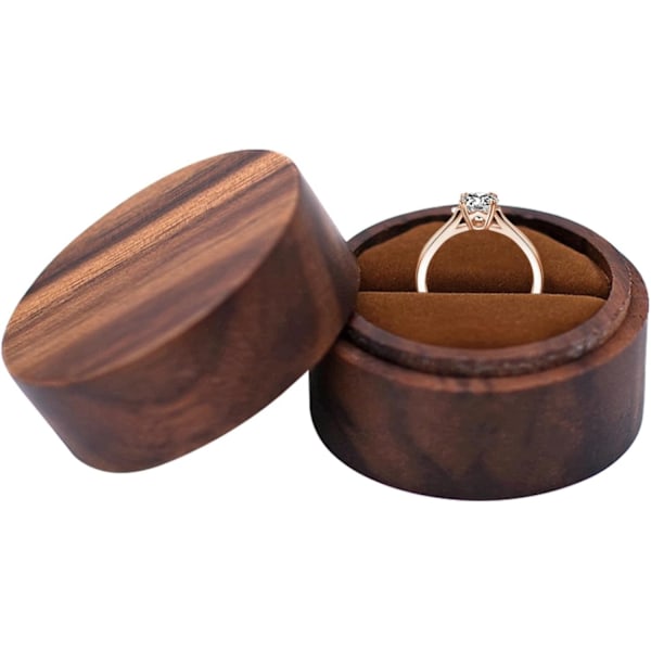 Træ Ringæske, Rund Bryllupsringholder, Retro Sort Valnød Smykkeopbevaringsæske, Elegant Magnetisk Lukning Organizer one