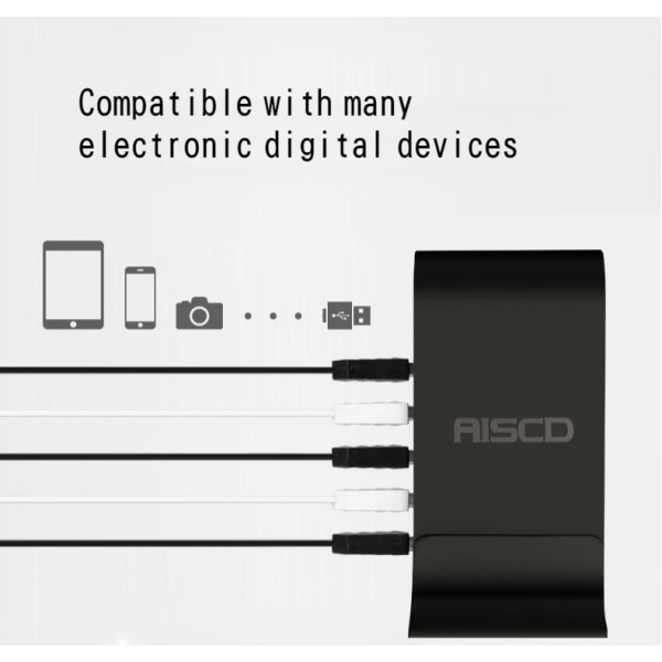 Stationär USB multi-port laddare vertikal 5V4A smart digital display lämplig för Huawei Apple mobiltelefon poröst laddningshuvud Svart